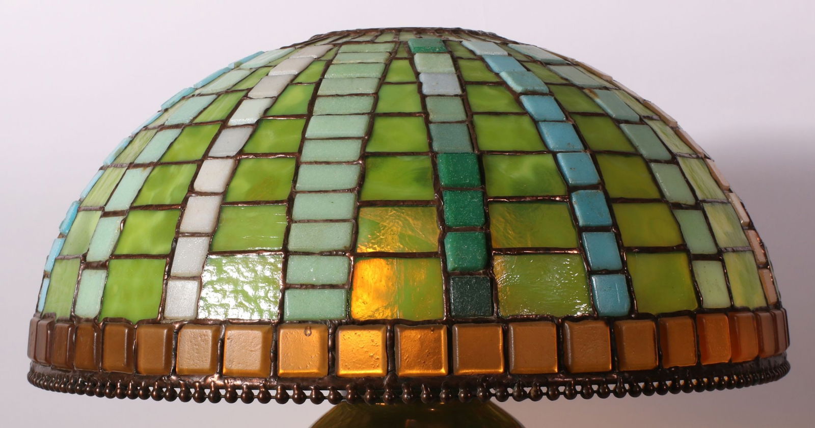 A CONTEMPORARY HAND MADE STAINED AND LEADED GLASS SHADE (1 of 6)