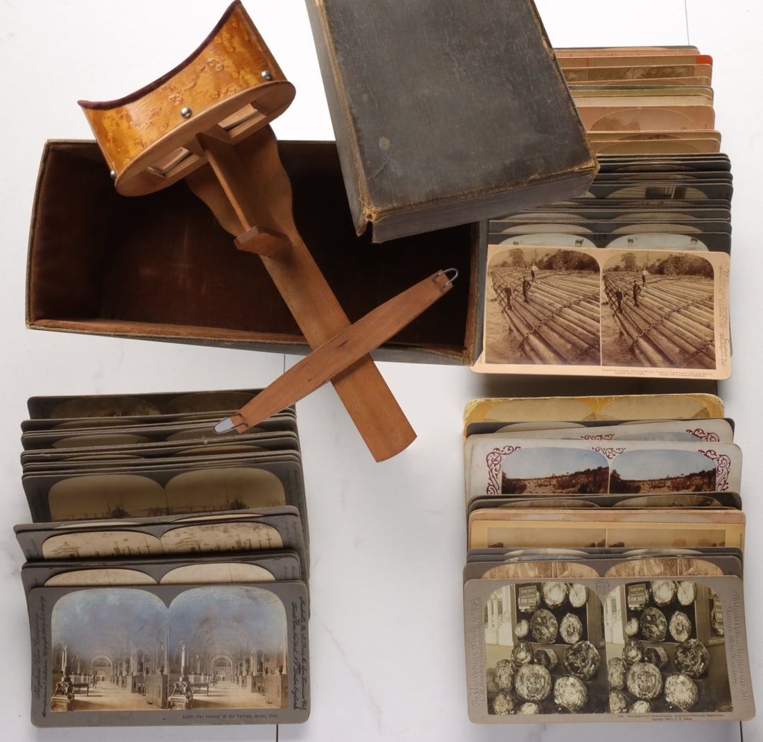 A 19TH CENTURY STEREO VIEWER WITH 100 STEREO VIEWS (1 of 15)