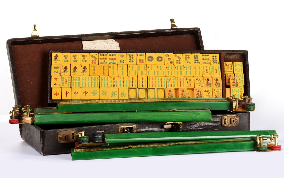 AN ANTIQUE MAH JONG SET WITH CATALIN TILE STANDS (1 of 15)