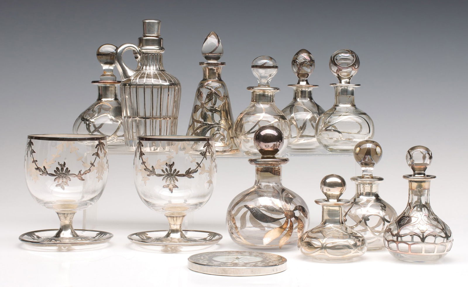 SILVER RESIST & STERLING OVERLAY SCENT BOTTLES ETC (1 of 17)