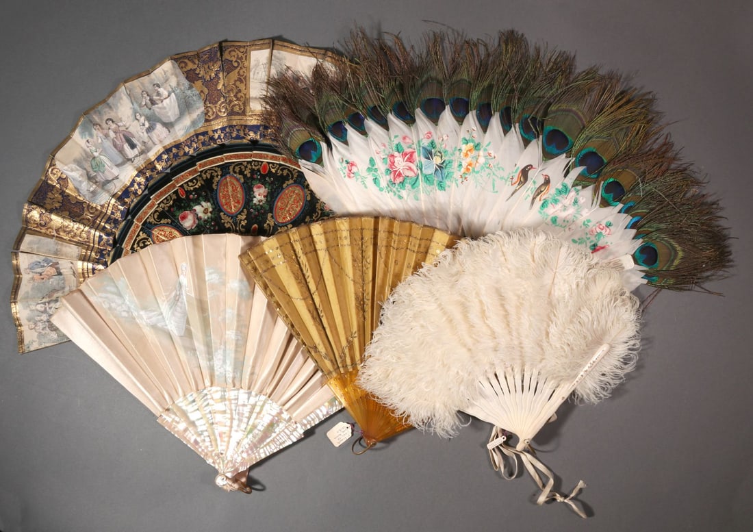 FIVE 19TH CENTURY PAINTED AND OTHER HAND FANS (1 of 11)