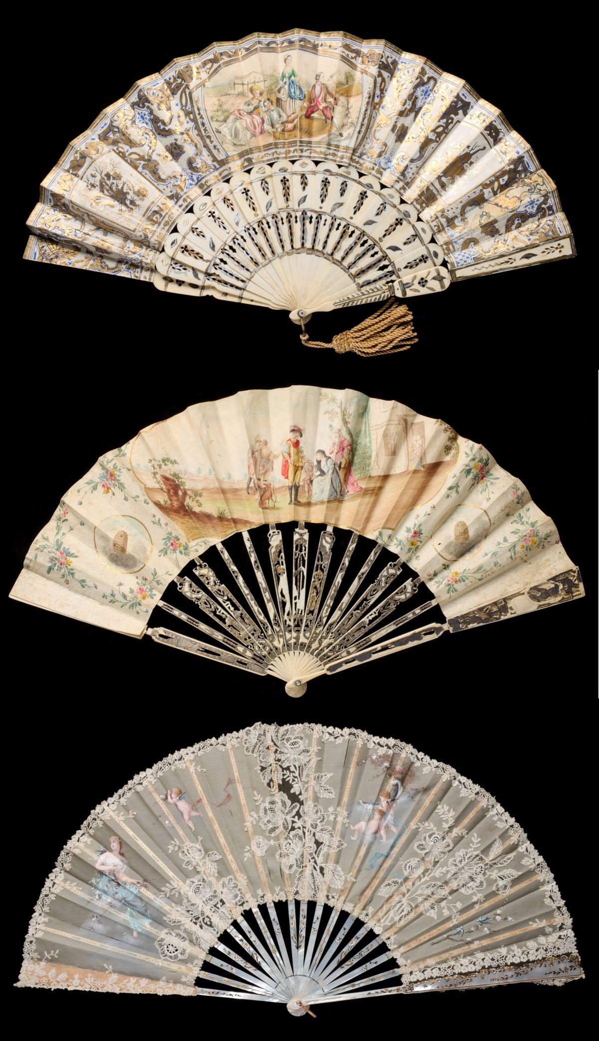 THREE ORNATE 19TH CENTURY CONTINENTAL HAND FANS (1 of 20)