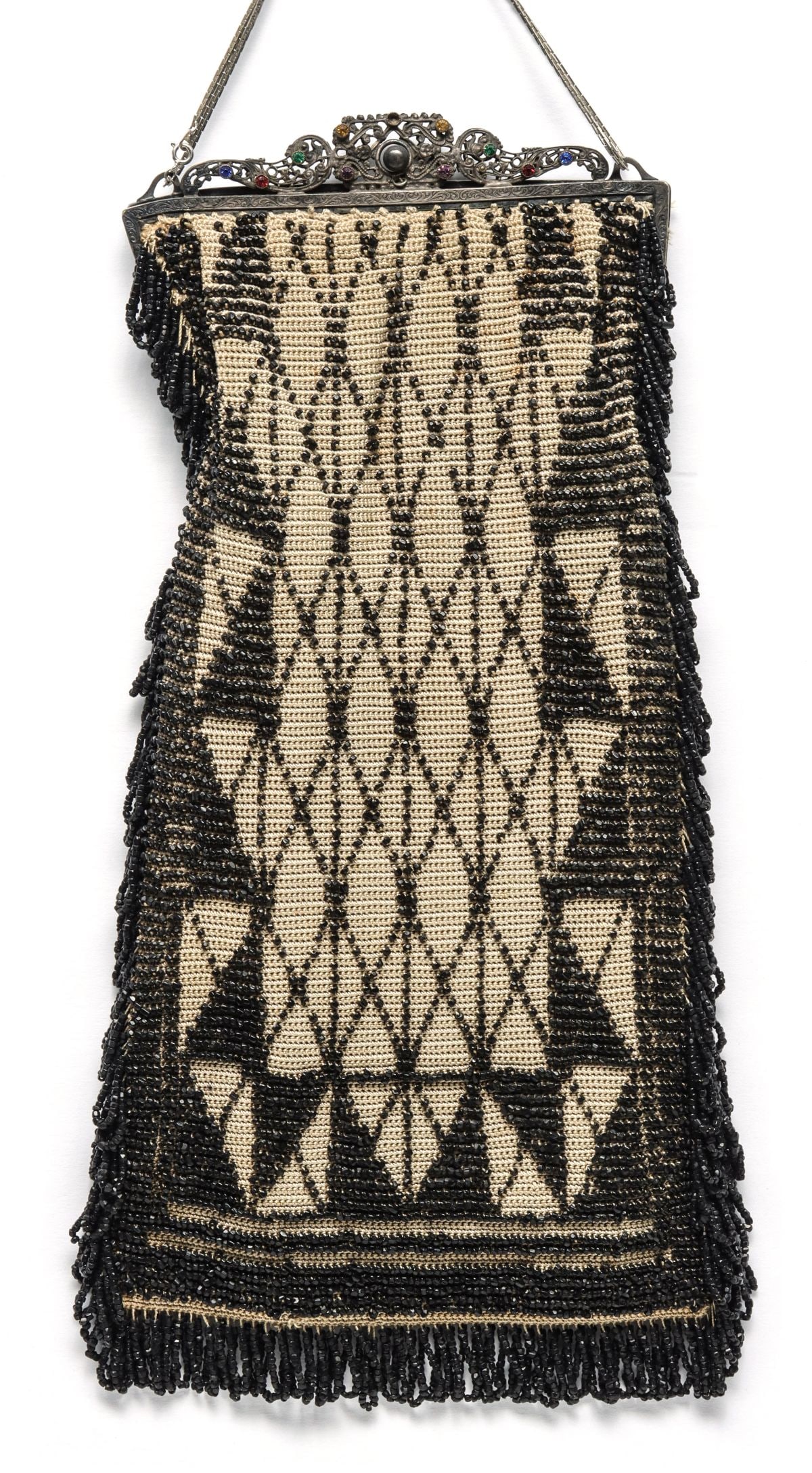 A LARGE ANTIQUE BEADED BAG WITH JEWELED FRAME (1 of 13)