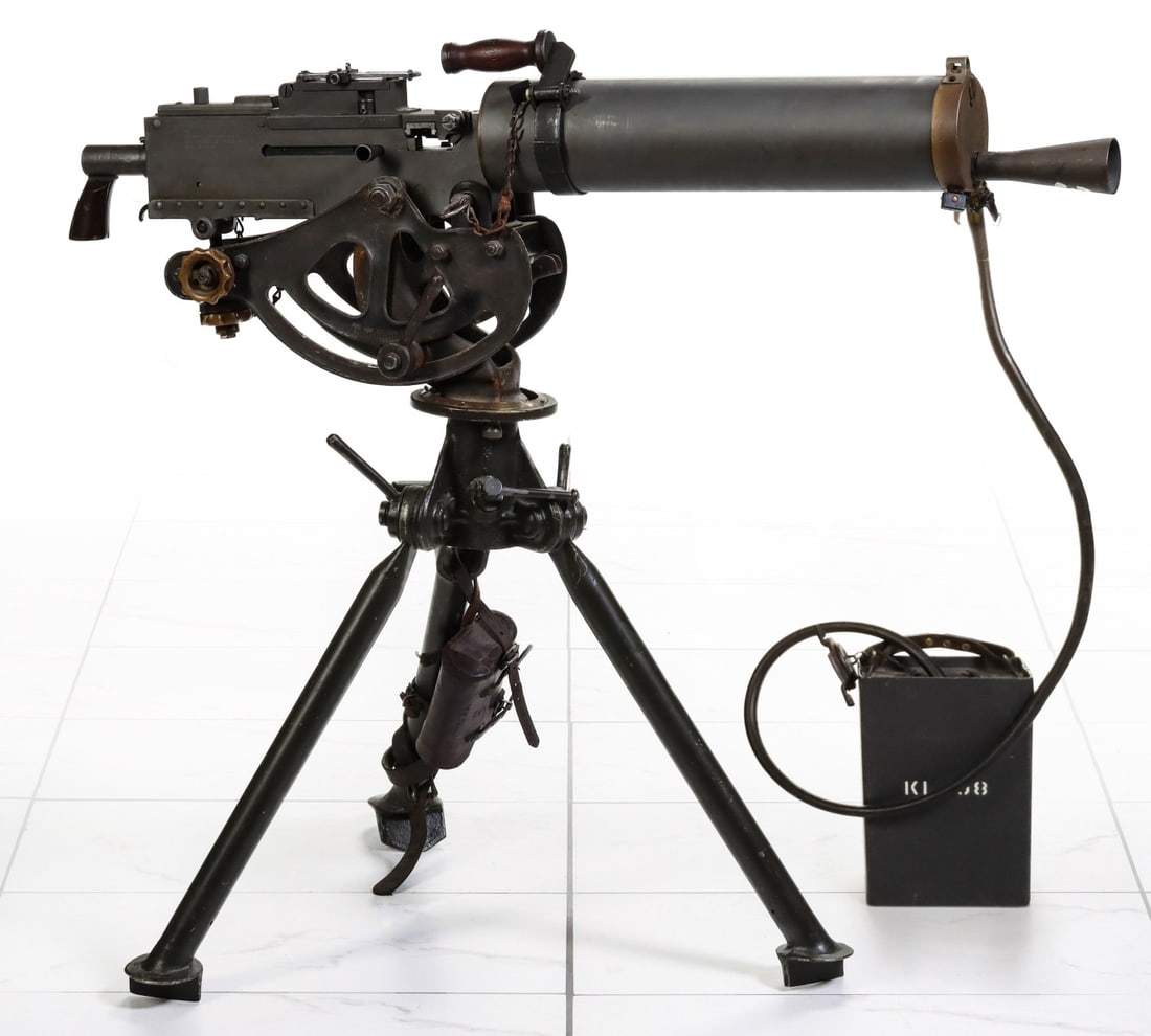 BROWNING .30CAL WATER COOLED 1919A7 WITH TRIPOD: NMN .30 1919A7 (serial #:774154) Manufactured from some military surplus and some newly made parts, this Model 1919A7 very closely replicates the famous Browning Model 1919 machine gun, except operati