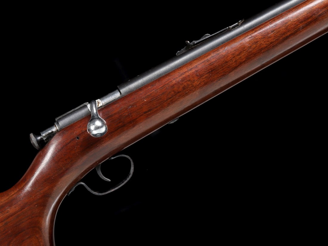 WINCHESTER .22CAL MODEL 67A BOLT-ACTION: Winchester .22 67A (serial #:NSN) Smooth wood pistol grip one piece stock with Winchester plastic butt plate. Barrel marked ''22 S.L. OR L.R.'' With soft rifle sleeve. Measures overall 42 inches with 