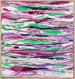 SUZANNE PIPKIN (B. 1938) LAYERED ACRYLIC ON CANVAS: Suzanne Pipkin (Kansas, Born 1938) Lavender-Green 1981 This newly discovered work by the enigmatic colorist Suzanne Pipkin of Kansas City is sgraffito signed lower right front and again verso near