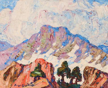 BIRGER SANDZEN (1871-1954) COLORADO OIL ON CANVAS: Birger Sandzen (Kansas, 1871-1954) Study from the Rocky Mountain National Park 1922 This composition of a Rocky Mountain timberline view serves as an excellent example of Birger Sandzen's bold