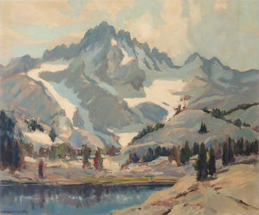 HARVEY B. COLEMAN (1884-1959) CALIFORNIA OIL ON CANVAS: Harvey B. Coleman (1884-1959) The California mountain landscape with lake is signed by the artist lower left front. Canvas measures 25.25 x 30.25 with a framed size of 31.5 x 36.25 inches. Without