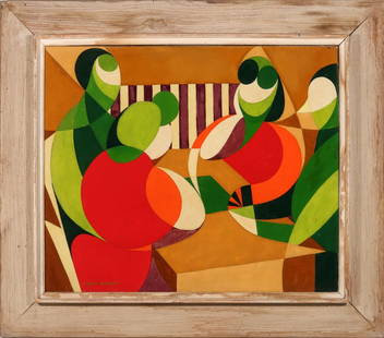 MIGUEL DEVEZE (1909-c. 1994) CUBIST OIL ON CANVAS: Miguel Deveze (France, 1909-Circa 1994) The work is displayed in a pickled wood frame of the period, presumably the original, and signed lower right near the date of '48. Canvas measures 21.25 x 25.25