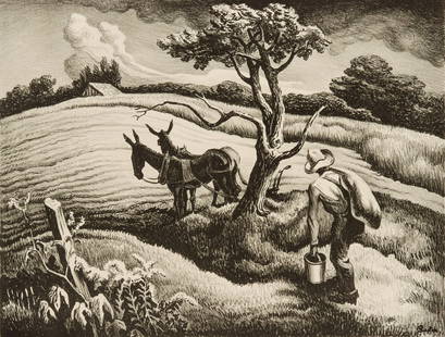 THOMAS HART BENTON (1889-1975) PENCIL SIGNED LITHOGRAPH: Thomas Hart Benton (1889-1975) Approaching Storm (a.k.a. Noon) 1938 Published in 1938 for The Print Club of Cleveland, this lithograph in an edition of 200 prints is signed by the artist in pencil