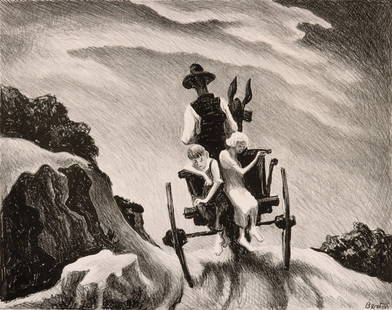 THOMAS HART BENTON (1889-1975) PENCIL SIGNED LITHOGRAPH: Thomas Hart Benton (1889-1975) Going Home The lithograph published by Associated American Artists in an edition of 250 prints on Rives watermarked paper is signed by Thomas Hart Benton in pencil