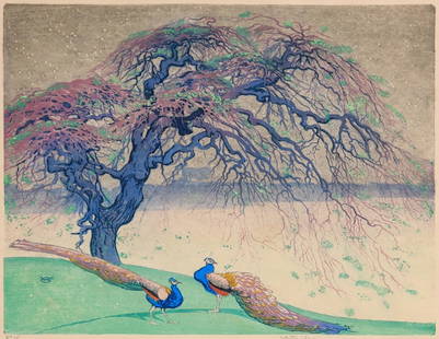 WILLIAM GILES (1872-1939) PENCIL SIGNED COLOR WOODBLOCK: William Giles (Britain, 1872-1939) When Winter Wanes (No. 15) Circa 1923 The brilliant jewel-tone color woodblock print incorporating metal relief etching technique is signed by the artist in