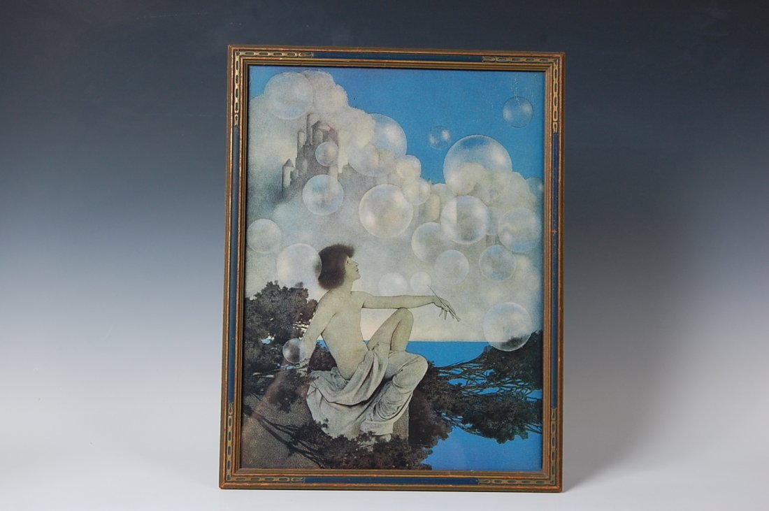 MAXFIELD PARRISH PRINT TITLED 'AIR CASTLES': An original print in its original frame, measures 15.5 x 12 inches, 17 x 13 inch frame.
