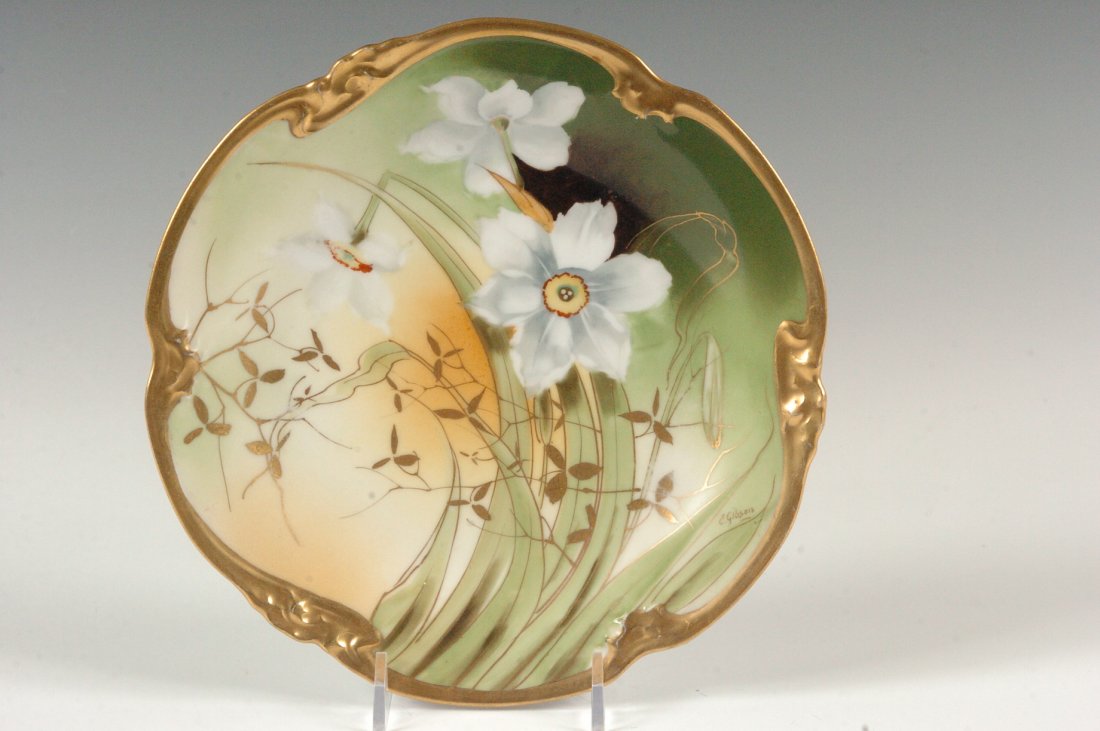 PICKARD CHINA HAND PAINTED PLATE SIGNED E. GIBSON: A narcissus plate by E. Gibson measures 8.25 inches.