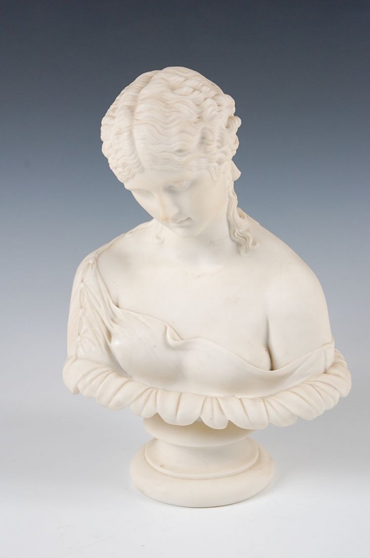 CIRCA 1850 BOLTED PARIAN BUST OF A CLASSICAL MAIDEN: Measures 11.5 x 7 inches.