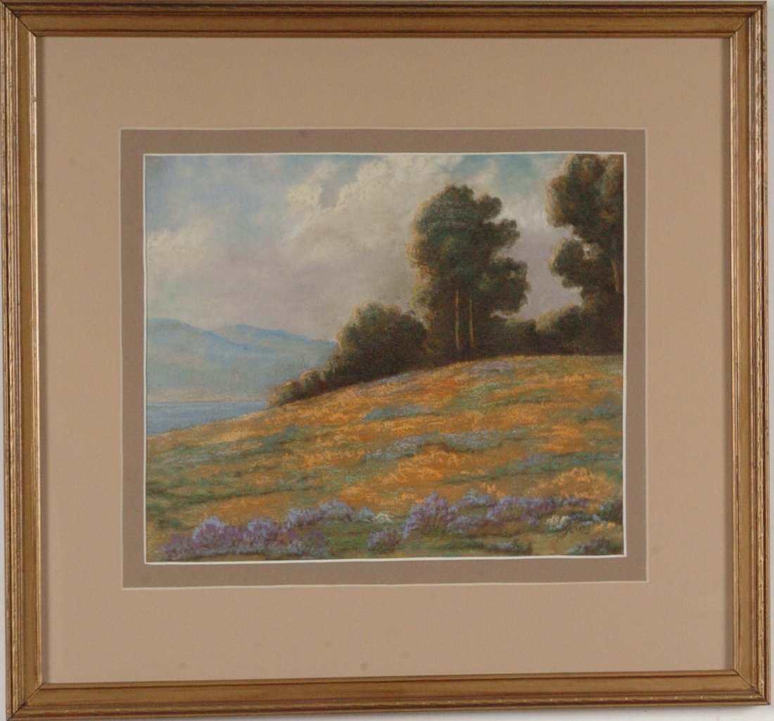 JANE ROMA MCELROY (1867-1923) PASTEL ON CARD: Signed lower right corner, matted, 11.5 x 13.5 inch sight size, 20 x 21.75 inch frame. McElroy was a lifelong resident of San Francisco.