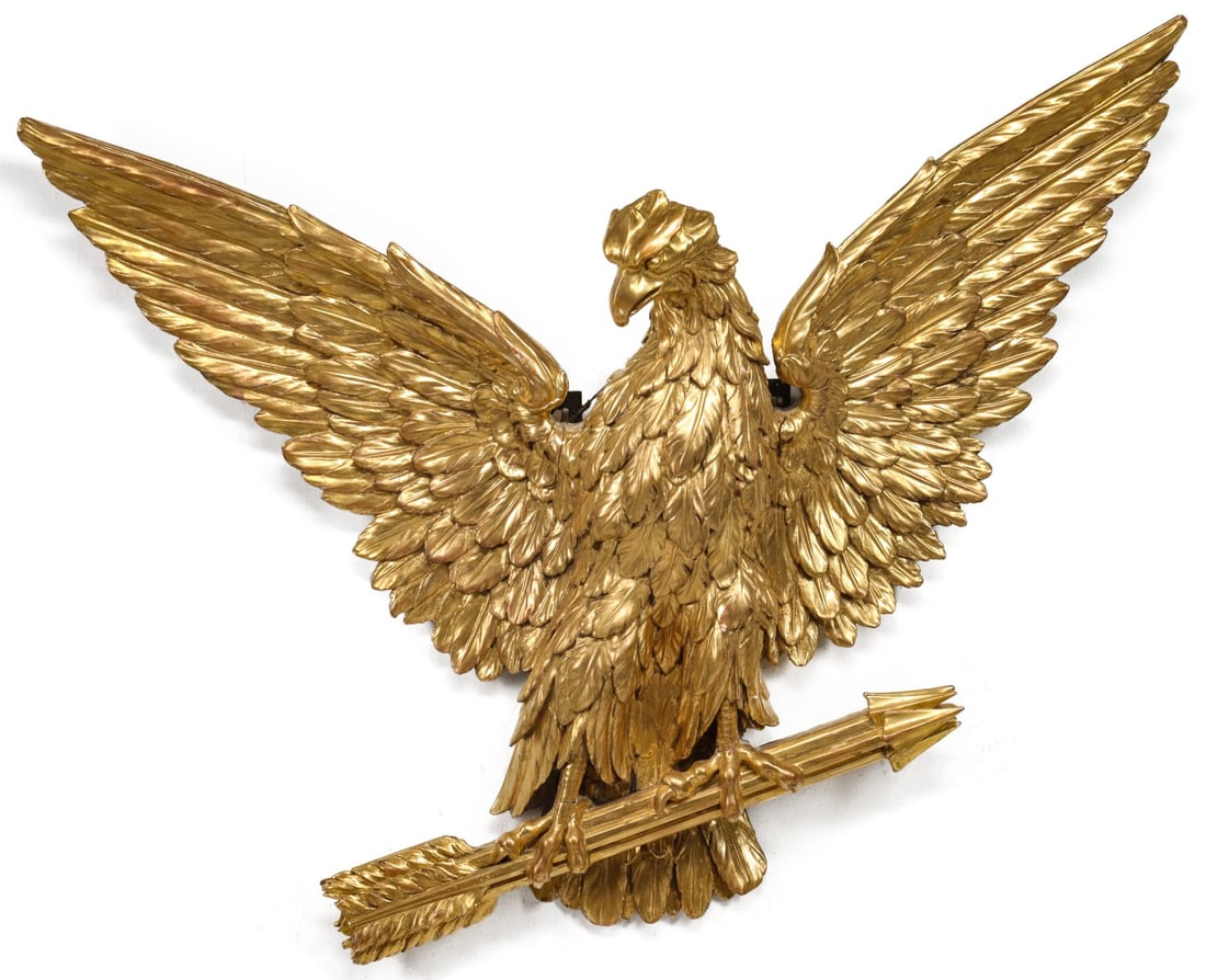 A LARGE CENTENNIAL PERIOD CARVED AND GILDED WOOD EAGLE (1 of 15)