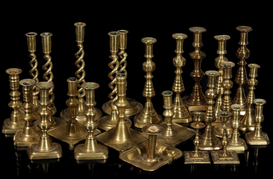 A COLLECTION OF 18TH & 19TH CENTURY BRASS CANDLESTICKS (1 of 20)