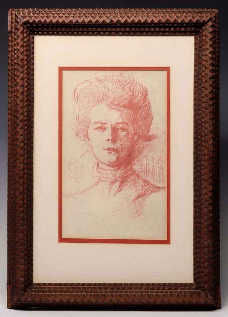 AN EARLY 20TH CENT TRAMP ART FRAME WITH LAUTREC PRINT (1 of 10)