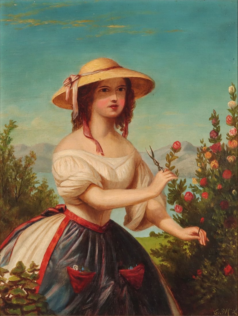 GIRL CUTTING FLOWERS, PAINTED AT WELLESLEY COLLEGE 1879 (1 of 17)