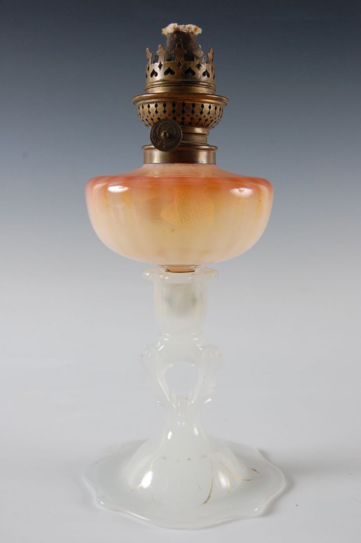 UNUSUAL OPALINE ALL GLASS PEG LAMP: Measures 10.5 x 4.75 inches.