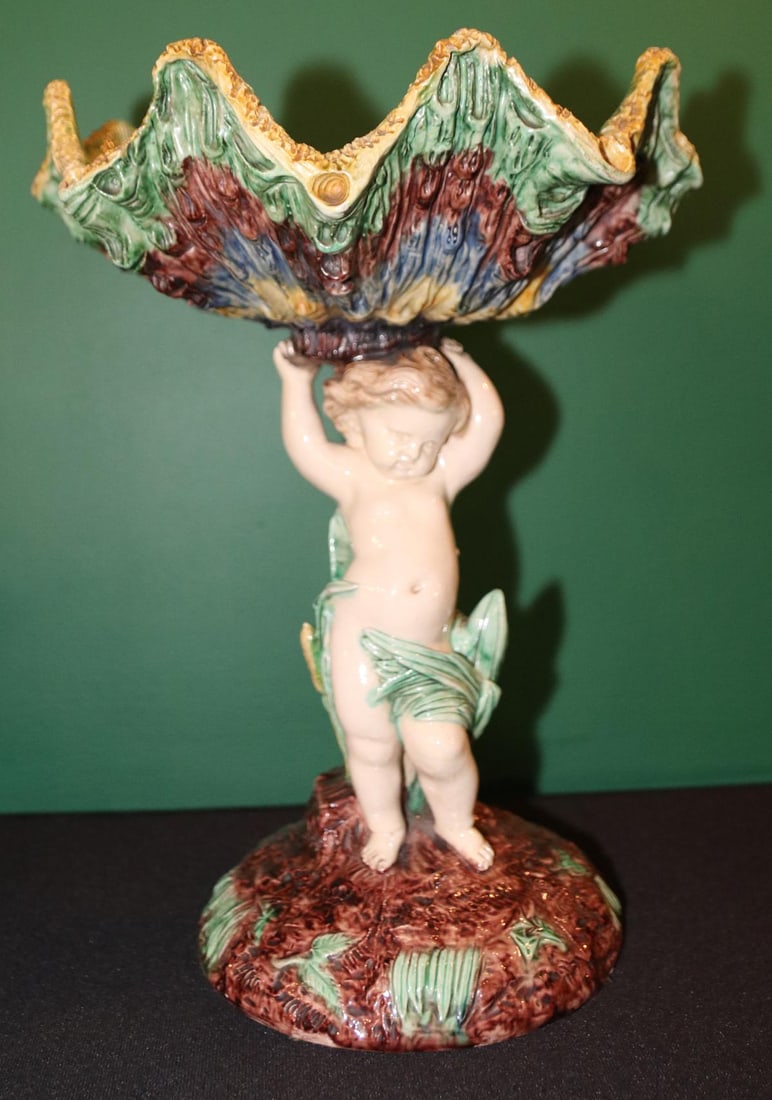 A CHERUB FIGURAL FRENCH MAJOLICA CENTERPIECE C. 1900 (1 of 10)