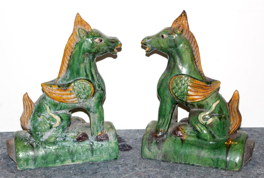 A PAIR ANTIQUE CHINESE SANCAI GLAZE LONGMA ROOF TILES: Measures 12 x 8.5 x 4.25 inches. Without proof of exemption, be aware that internet sales tax applies to all Internet transactions and local sales tax may apply to local pick-up transactions. We happi