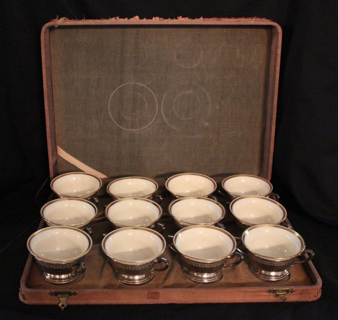 GREEN MARK LENOX CREAM SOUP BOWLS IN STERLING SILVER (1 of 6)