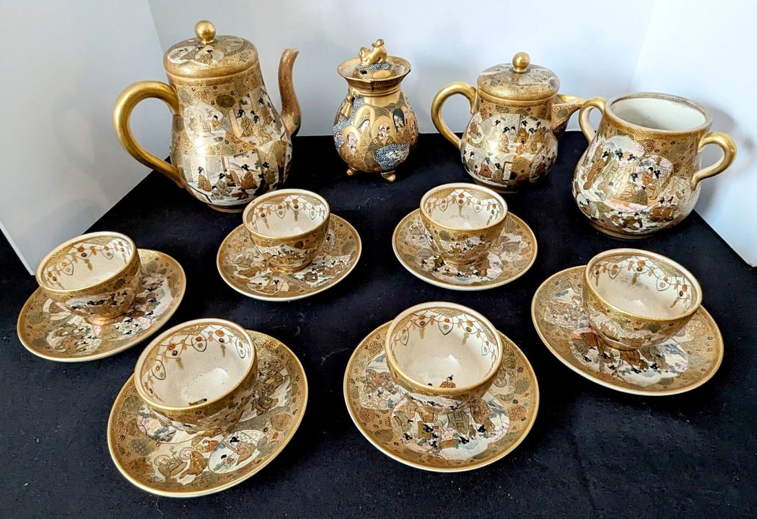 A 19TH C. JAPANESE SATSUMA TEA SERVICE SIGNED GYOKUSHU (1 of 11)