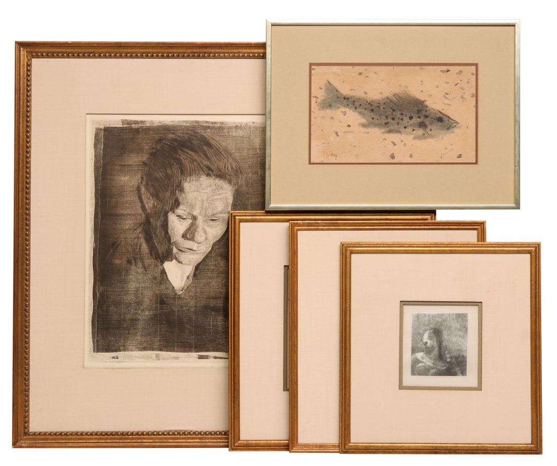 K. KOLLOWITZ, P. CEZANNE, B. MORISOT, O. REDON: 1. Odilon Redon (French, 1840-1916) Illustration for Flaubert Temptation of St. Anthony Vollard edition 1933. 2. Paul Cezanne Portrait of Guillaume restrike etching. 3. Berthe Moristo Boat restrike et