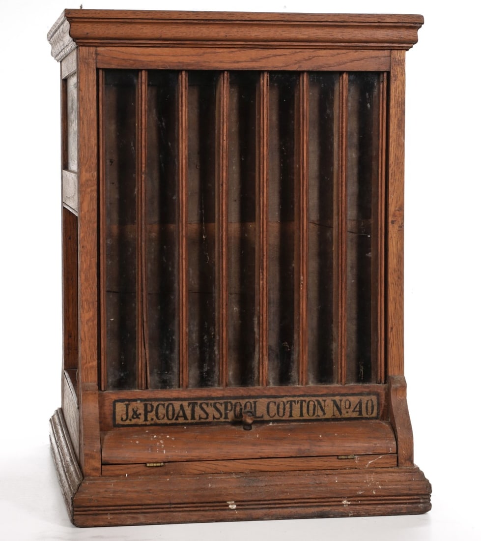 A J. & P. COATS OAK COUNTERTOP SPOOL CABINET AS FOUND (1 of 14)