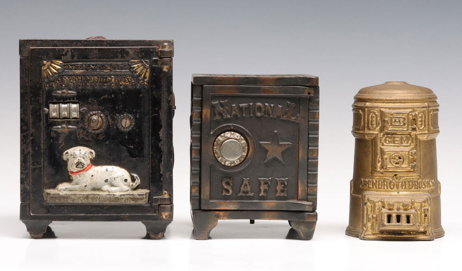 THREE GOOD ANTIQUE CAST IRON BANKS (1 of 12)