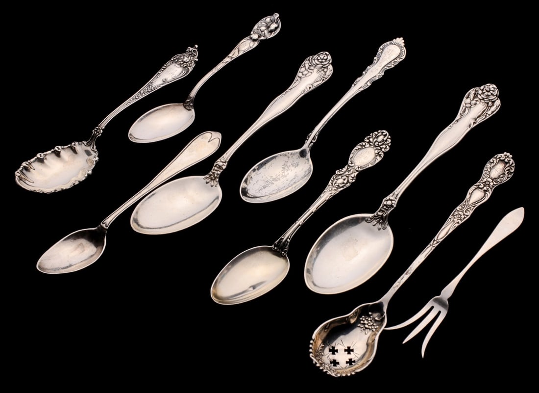 ORNATE STERLING SILVER SPOONS AND SERVING PIECES (1 of 10)