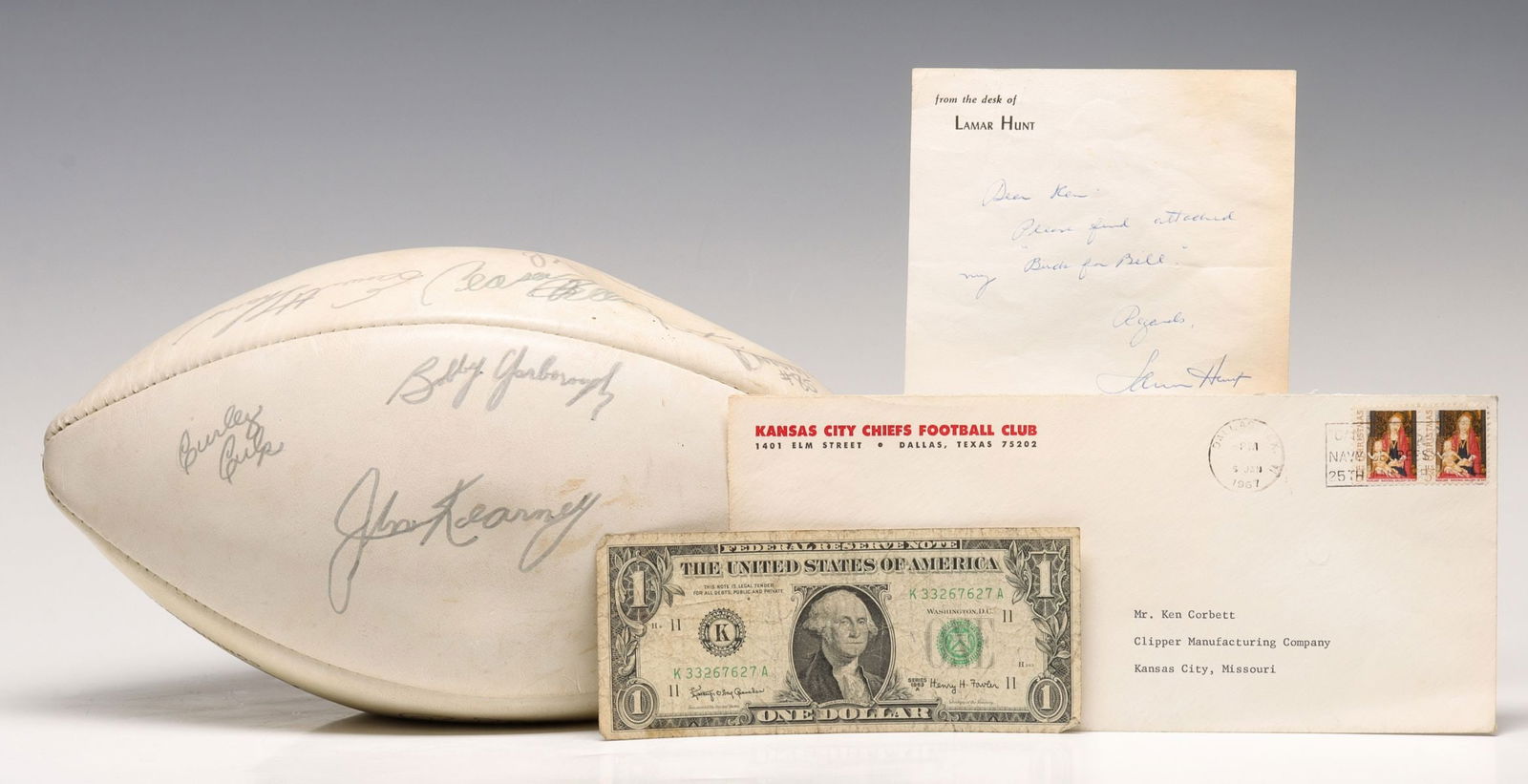 1969 KANSAS CITY CHIEFS SIGNED BALL, LAMAR HUNT LETTER (1 of 18)