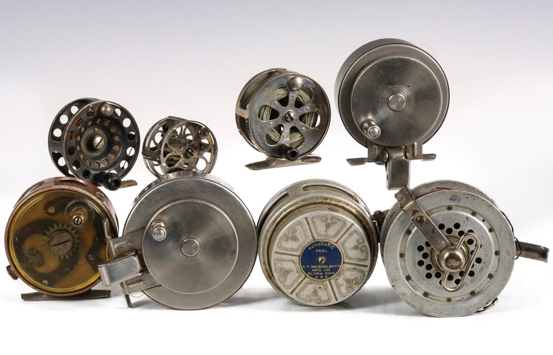A COLLECTION OF EIGHT ANTIQUE AND VINTAGE FLY REELS (1 of 19)