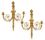 A PAIR OF LATE 20TH C. TORCH BACK GILT WOOD SCONCES