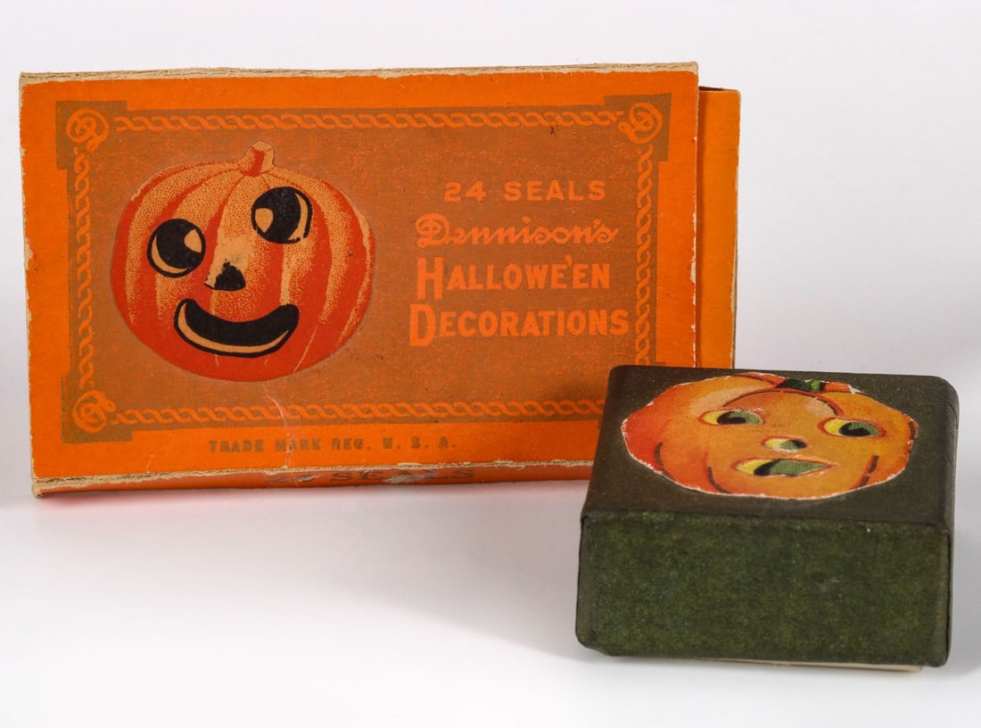 RARE DENNISON AND WHITNEY GUMMED HALLOWEEN SEALS: The gummed paperseals with the original boxes. Measure 1.25 and 2.5 inches. Without proof of exemption, be aware that internet sales tax applies to all Internet transactions and local sales tax may ap