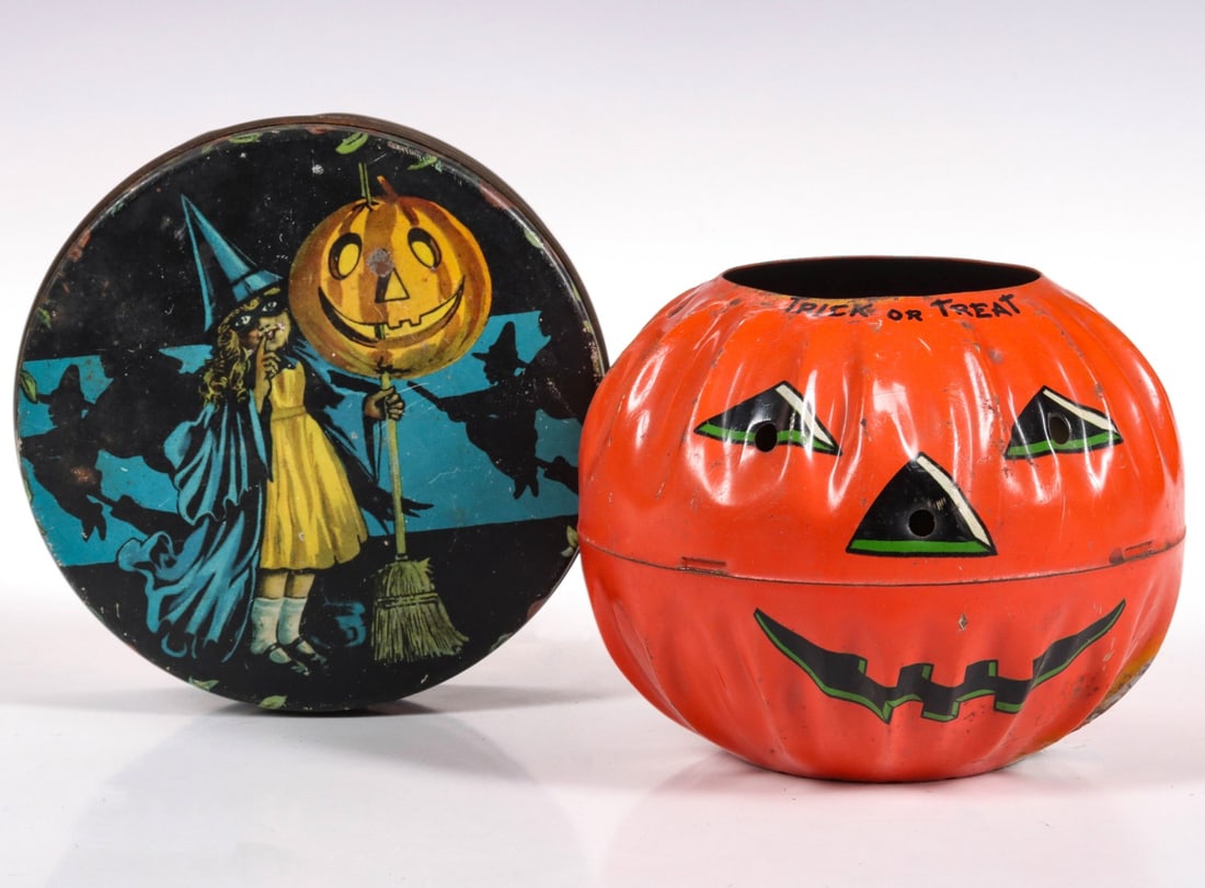 TIN LITHO HALLOWEEN JACK-LANTERN AND COOKIE TIN (1 of 8)