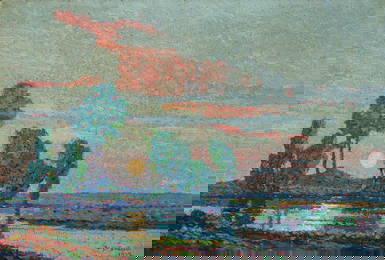 BIRGER SANDZEN (1871-1954) DUSK MOON OIL ON CANVAS 1912