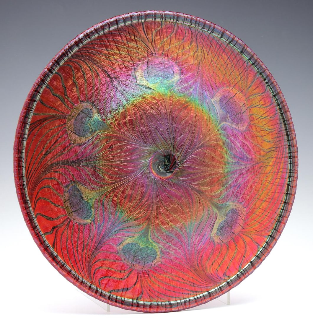 A CHARLES LOTTON SELENIUM RED PEACOCK FEATHER RONDELLE (1 of 10)