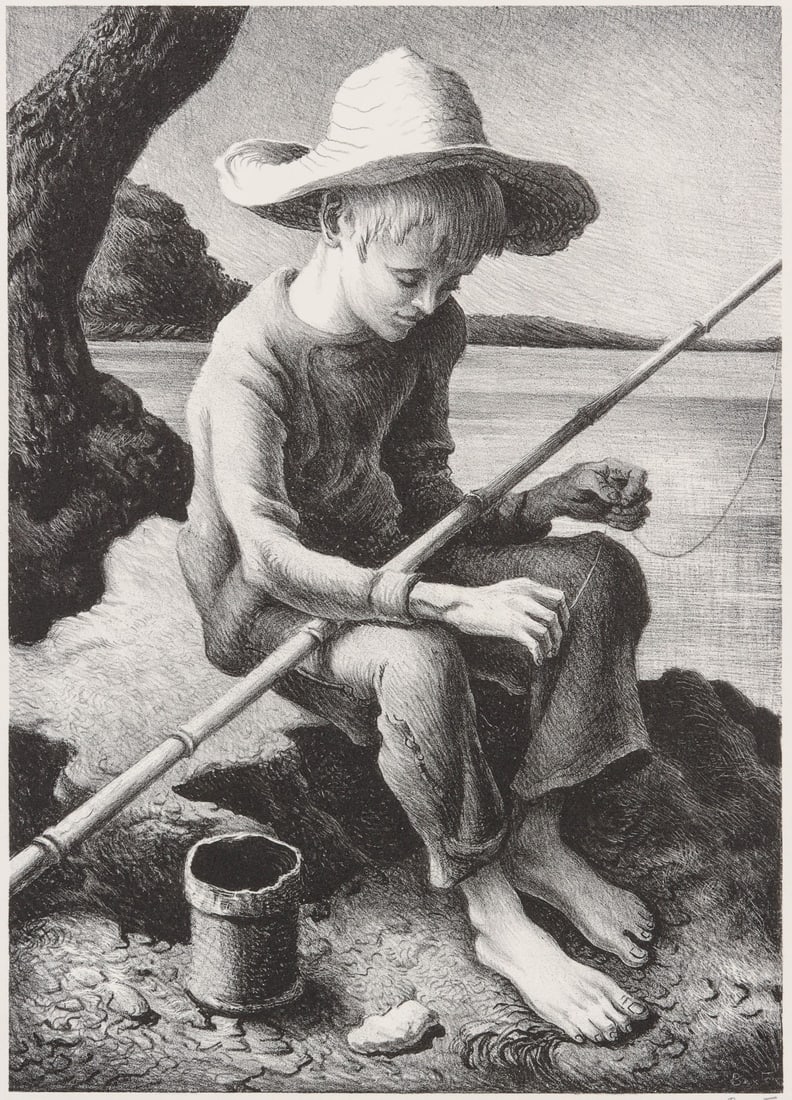 THOMAS HART BENTON (1889-1975) PENCIL SIGNED LITHOGRAPH: Thomas Hart Benton (1889-1975) The Little Fisherman 1967 The lithograph published by Associated American Artists in an edition of 300 prints is signed by the artist in pencil below the image lower rig