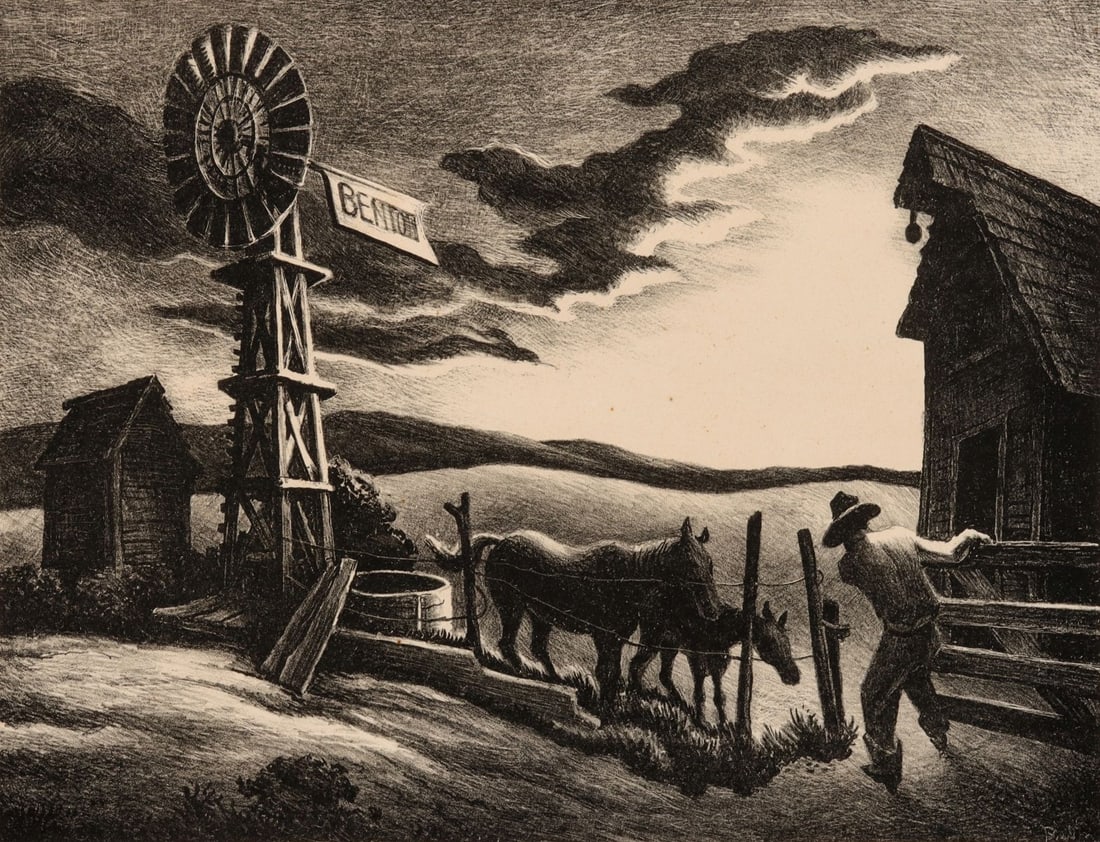 THOMAS HART BENTON (1889-1975) PENCIL SIGNED LITHOGRAPH (1 of 15)