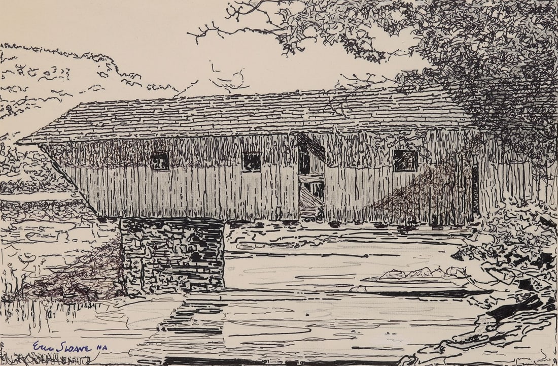 ERIC SLOANE (1905-1985) PEN AND INK SKETCH ON PAPER (1 of 9)