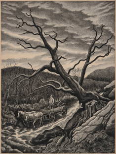 JACKSON LEE NESBITT (1913-2008) PENCIL SIGNED ETCHING: Jackson Lee Nesbitt (Missouri, 1913-2008) Evening in March 1942 This etching was printed in a special edition by the author aside from the 250 prints published by Associated American Artists. The work