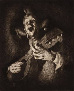 JACKSON LEE NESBITT (1913-2008) PENCIL SIGNED ETCHING: Jackson Lee Nesbitt (1913-2008) Jester, Feste 1935 The etching published in an edition of only 50 prints is signed by the artist in pencil below the image lower right and titled lower left. The print