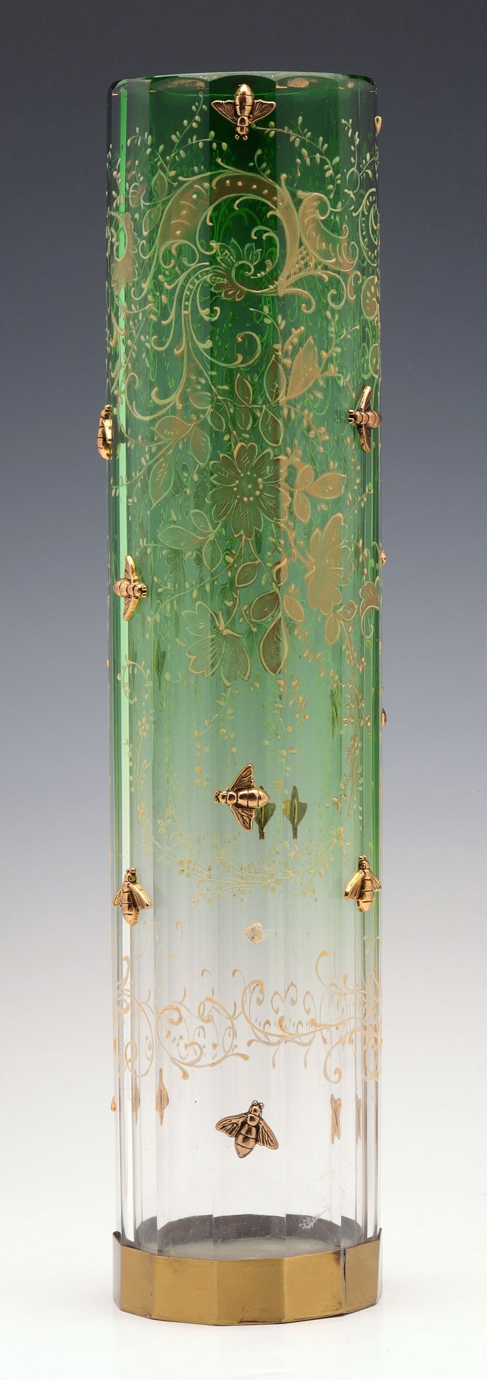 A 14- INCH MOSER VASE WITH APPLIED GLASS BEES IN RELIEF (1 of 14)