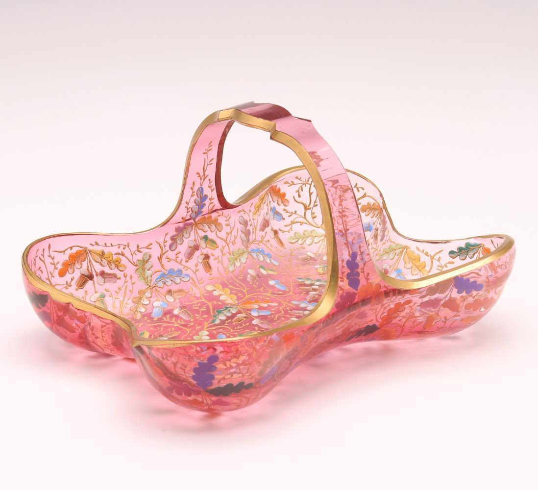 A 19C. MOSER GILT AND ENAMELED CRANBERRY GLASS BASKET (1 of 12)