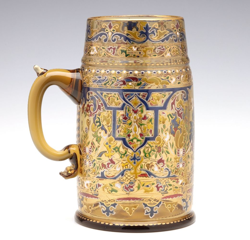 AN OUTSIZED GILT AND ENAMELED MOSER ART GLASS TANKARD (1 of 13)