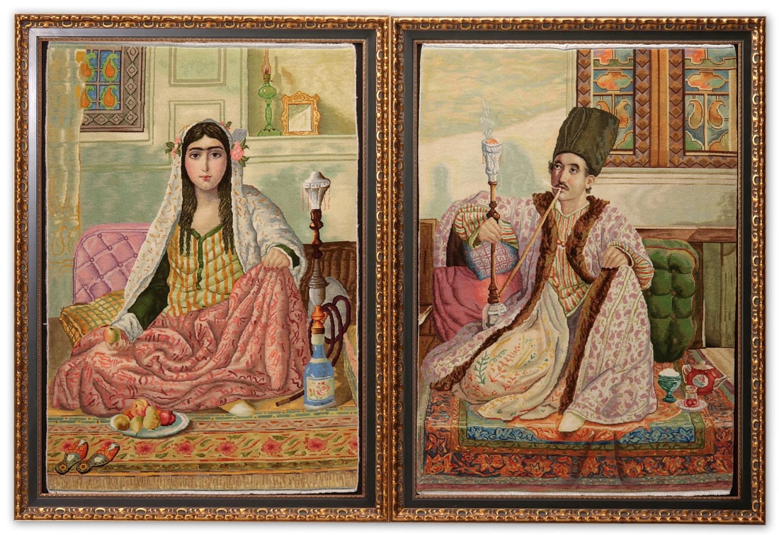 TWO VERY FINELY HAND KNOTTED PERSIAN PICTORIAL PANELS (1 of 15)