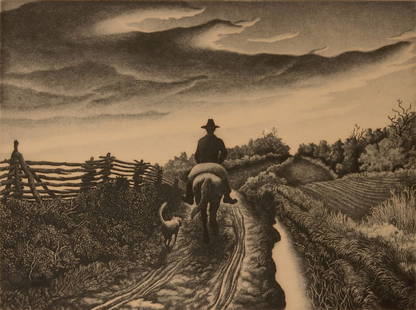 JACKSON LEE NESBITT (1913-2008) PENCIL SIGNED ETCHING: Jackson Lee Nesbitt (1913-2008) November Evening | Ozark Bridge 1. Ozark Bridge published 1941 by the artist in a smaller edition aside from the 250 prints published by Associated American Artists is